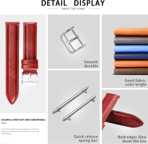 Vista 2 de BINLUN Correas de reloj de cuero suave de liberación rápida, correas de repuesto para hombres y mujeres en negro, marrón, rojo, 0.472 in, 0.512 in
