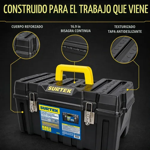 Vista 4 de SURTEK Caja de Herramientas - 21" x 11" x 10" Portaherramientas Móvil con Construcción de Plástico ABS Moldeado y Diseño de Cierre Metálico de Doble
