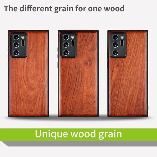 Vista 6 de Carveit Funda de madera para Galaxy Note20 Ultra [madera real dura y TPU suave negro] funda protectora única y elegante de madera compatible