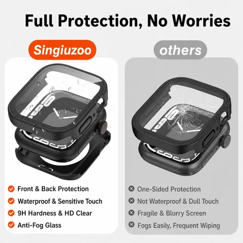 Vista 3 de Paquete de 2 fundas impermeables 2 en 1 para Apple Watch Series SE SE 6 5 4 40mm, borde recto de PC frontal y trasero con protector de pantalla