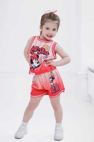 Vista 2 de Disney Minnie Mouse - Conjunto de camiseta sin mangas y pantalones cortos de malla, tallas de bebé a niño grande (12 meses - 10-12)