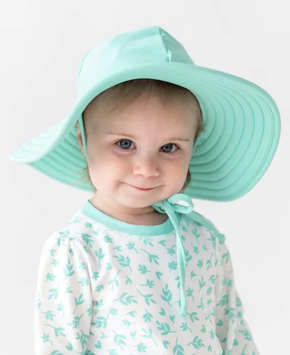 Vista 2 de RuffleButts - Sombrero de playa con visera ancha y protección solar UPF 50+ para bebés y niñas