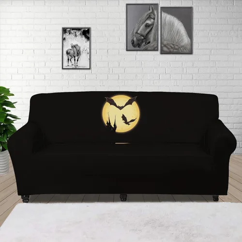 Vista 4 de Boatee Funda elástica para sofá con diseño de murciélago y luna de Halloween, funda de sofá suave, lavable, protector de muebles con parte inferior