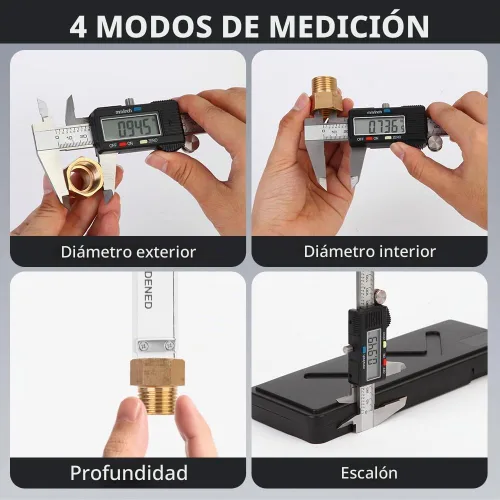 Vista 3 de Calibre digital herramienta de medición, calibre vernier digital de acero inoxidable, calibradores de micrómetro con gran pantalla LCD, función