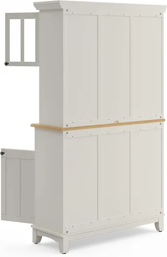 Vista 5 de Homestyles Buffet de Buffets Servidor Blanco Roto con Hutch y Tapa de Madera Natural