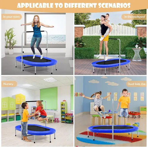 Vista 7 de Giantex Mini trampolín plegable para 2 personas con mango ajustable de altura de 5 niveles, carga máxima de 330 libras, trampolín de ejercicio
