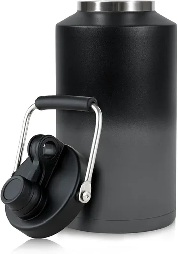 Vista 15 de Botella de agua de 1 galón aislada con popote, botella de agua de acero inoxidable de 128 onzas, boca ancha, doble vacío, apta para lavavajillas