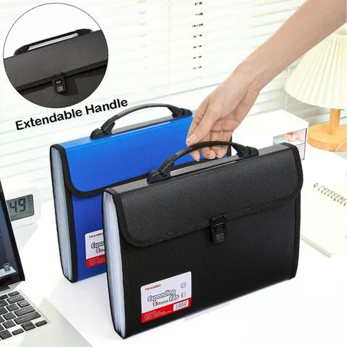 Vista 6 de Organizador de archivos de acordeón de 12 bolsillos tamaño carta/A4 con asa, TRANBO, carpeta de archivos expandible, organizador de papel portátil