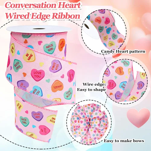 Vista 3 de JarThenaAMCS Cinta con Borde de Alambre para el Día de San Valentín Cinta de Corazón de Conversación Cinta con Alambre de Corazón de Dulce Cinta