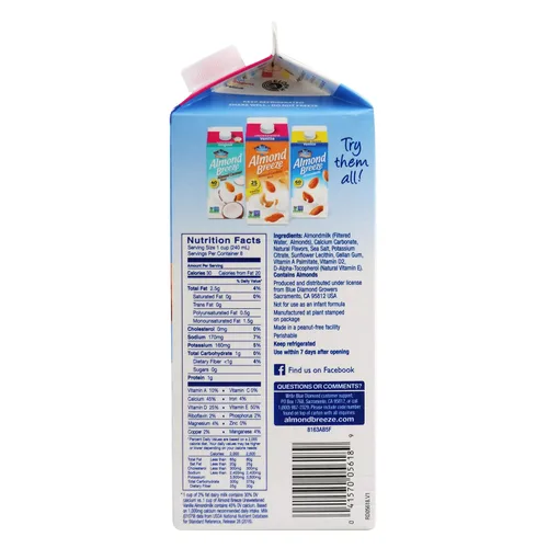 Vista 17 de BLUE DIAMOND Leche de almendra de vainilla sin azúcar, 0.5 GL