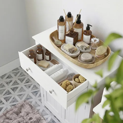 Vista 4 de SONGMICS VASAGLE Gabinete de Baño Independiente con Cajón y Estante Ajustable, Alacena de Cocina, Gabinete de Almacenamiento de Entrada de Madera