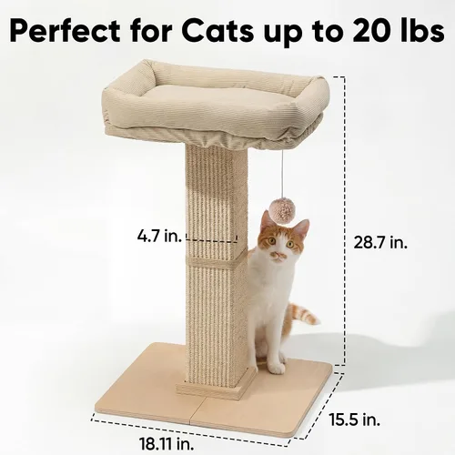 Vista 6 de FUKUMARU - Poste rascador para gatos, estilo moderno, alto, con percha para gatos de interior y adultos, torre rascador grande para gatos con cama