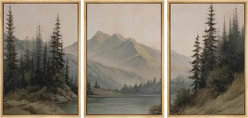 Vista 133 de SIGNWIN Lienzo enmarcado para pared, juego de arte tranquilo con reflejo de lago, acuarela, montaña y agua, ilustraciones modernas, arte abstracto