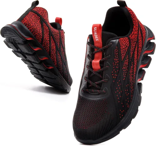 Vista 6 de SUADEX Zapatos de punta de acero para mujeres y hombres, zapatos de seguridad antideslizantes, transpirables, ligeros, a prueba de pinchazos