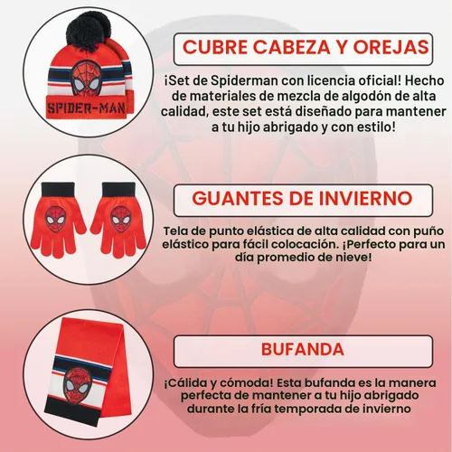 Vista 2 de Marvel Spider-Man Kids Winter Hat Snow Gloves and Scarf for Boys, 3 PC Set Rayas negras