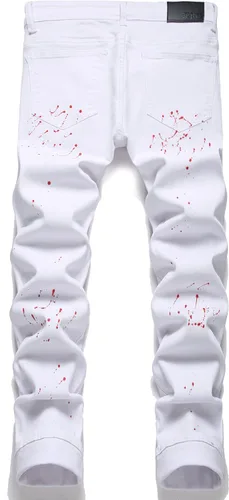 Vista 2 de OIIIO - Jeans elásticos rasgados de ajuste regular para hombre