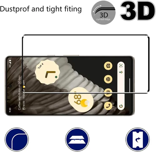Vista 6 de Protector de pantalla de vidrio templado para Google Pixel 7 Pro 5G, curvado 3D, dureza 9H, antiarañazos, HD transparente, compatible con Google