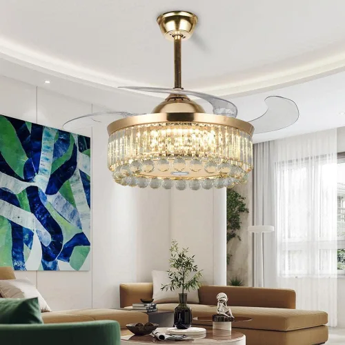 Vista 2 de Fandian Ventilador de techo moderno de 42 pulgadas con control remoto de luces, lámpara Bluetooth inteligente con altavoz, iluminación regulable