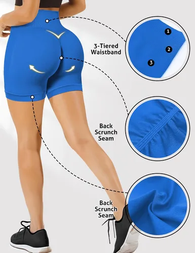 Vista 4 de Pantalones cortos de gimnasio para mujer, pantalones cortos de entrenamiento de yoga sin costuras, cintura alta, levantamiento de glúteos