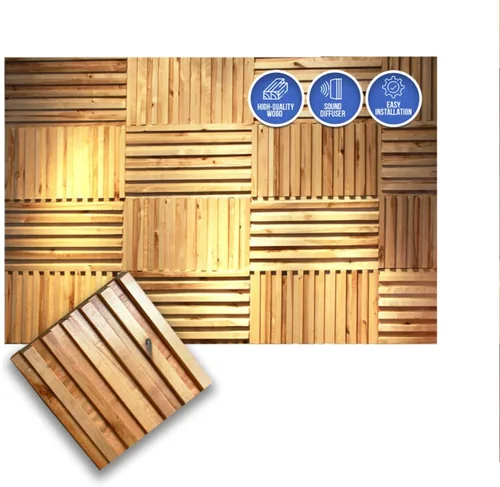 Vista 22 de Arrowzoom 1 Panel de arte de pared de madera de Finlandia de alto grado estilo bloque estético Difusor de sonido acústico STC 27 Home Studio