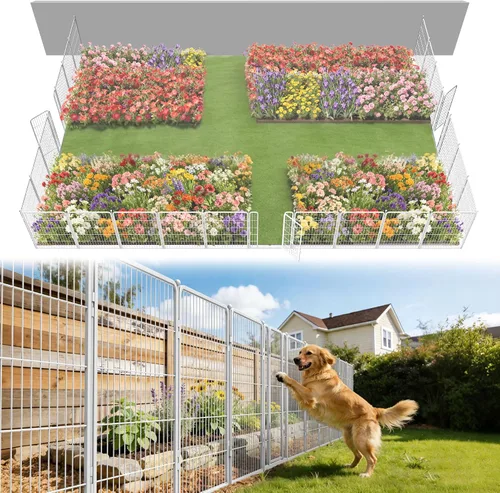 Vista 15 de FXW Valla de jardín al aire libre para el patio, 17 pulgadas de alto x 29.3 pies de largo, barrera de metal resistente para animales, para perros