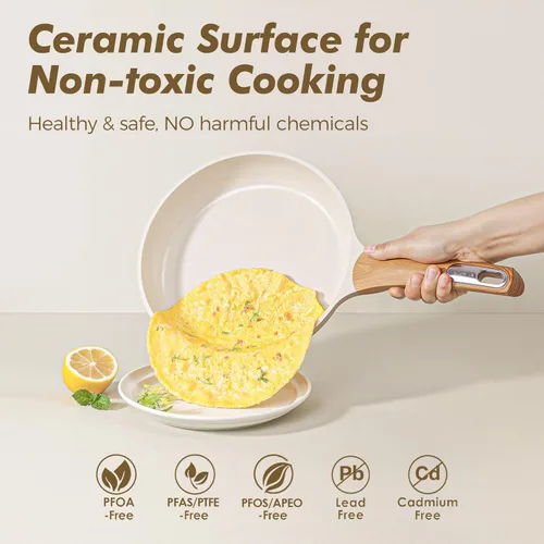 Vista 2 de SENSARTE Juego de utensilios de cocina de cerámica, juego de ollas y sartenes antiadherentes, 20 piezas de utensilios de cocina de inducción,