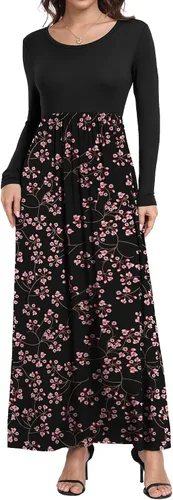Vista 2 de HAOMEILI - Vestido largo de manga cortalarga, holgado, liso, informal y con bolsillos para mujer