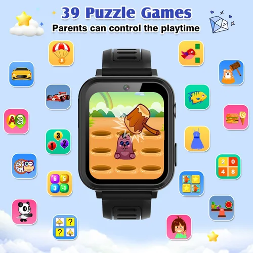 Vista 5 de Reloj inteligente para niños con caja de reloj, Negro, Pequeño, Negro