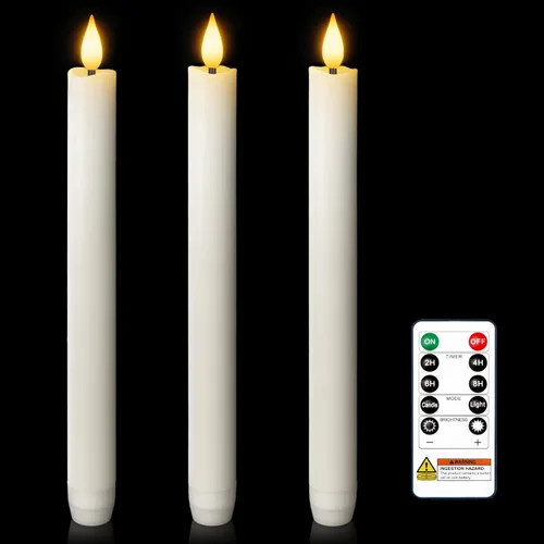 Vista 20 de Homemory Velas cónicas cerosas sin llama de 11 pulgadas con temporizador remoto, 3 velas cónicas que funcionan con pilas con llama parpadeante