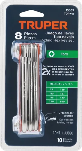 Vista 4 de TRUPER TORX-8 - Juego de llaves Torx plegables 8 en 1, caja de metal