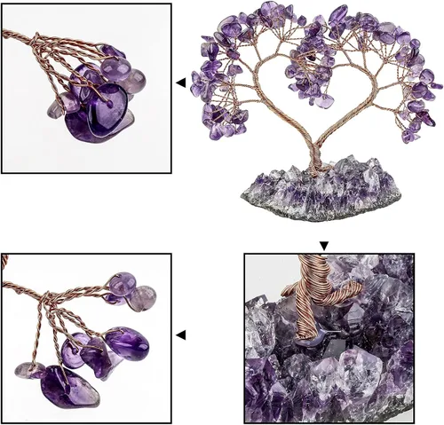 Vista 4 de SUNYIK Árbol de cristal curativo hecho a mano con base de amatista natural, árbol de dinero Fengshui de corazón de amor para decoración de oficina