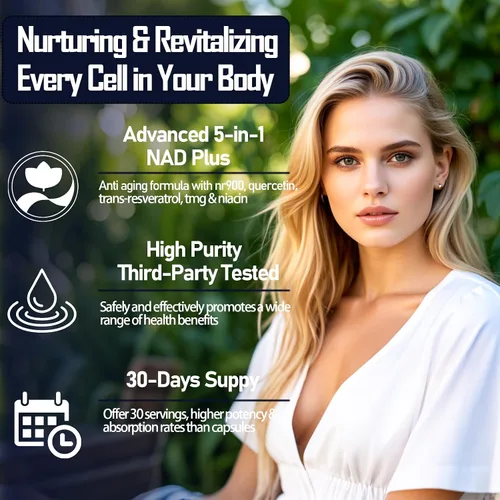 Vista 4 de Suplementos NAD para mujeres y hombres, liposomal NAD nicotinamida ribósido resveratrol 900 mg con vitamina B3 quercetina TMG, resveratrol líquido