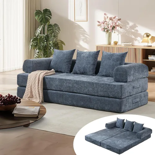 Vista 8 de Sofá cama convertible, cómodo colchón plegable, sofá cama modular plegable seccional, sofá plegable con 3 almohadas y reposabrazos, sofás para sala