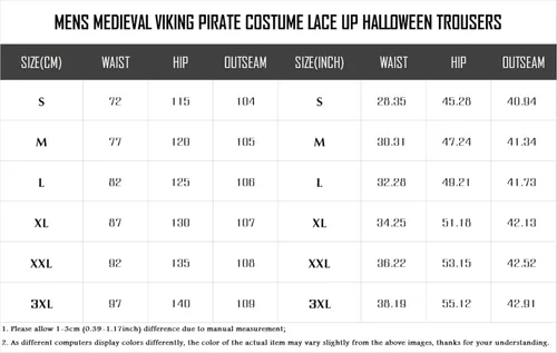 Vista 6 de Makkrom Pantalones de tobillo medievales para hombre, disfraz de pirata vikinga, con cordones, bandas cónicas, pantalones de Halloween