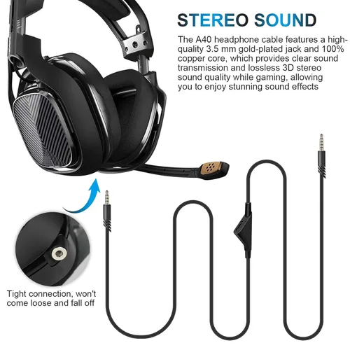 Vista 5 de Cable de auriculares A10 con control de volumen compatible con auriculares Astro A50, A40, A40 TR, A30, A20, A10 para juegos para PS4, PS5, Xbox