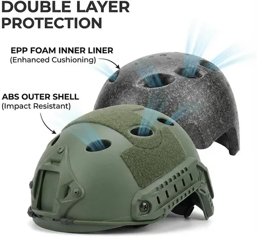 Vista 3 de Casco táctico PJ para Airsoft y Paintball con soporte para gafas de visión nocturna (NVG) y carril lateral