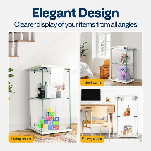 Vista 6 de VIVOHOME Gabinete de exhibición de vidrio de 2 capas con cerradura, 15.7" x 15.7" x 31.9" (ancho x profundidad x altura), vidrio templado, base