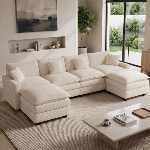 Vista 54 de Cloud Couch Sectional, L Shaped Modular Sofa with Movable Ottoman Negro