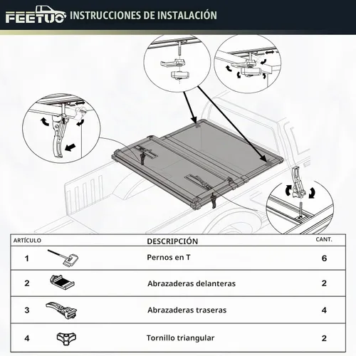 Vista 2 de Kit universal de repuesto de abrazadera de cubierta Tonneau para camión y accesorios para cubierta rígida de cama triple y cuádruple – 6 pernos