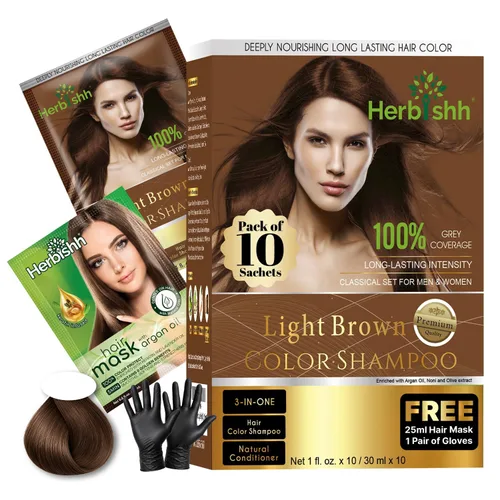 Vista 9 de Herbishh Dark Brown Travel Pack Champú Color 1 fl oz + Máscara de Argán 0.8 #Marrón oscuro