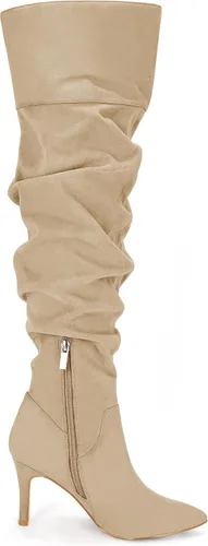 Vista 3 de Coutgo Botas por encima de la rodilla para mujer, muslo, punta alta, puntiaguda, holgadas, tacón alto, largo, sexy, zapatos de otoño