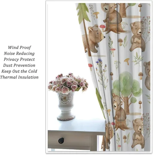 Vista 7 de Cortinas de animales del bosque, tratamientos de ventana para dormitorio del hogar, decoración de ventana de caricaturas, oso de acuarela, ardilla
