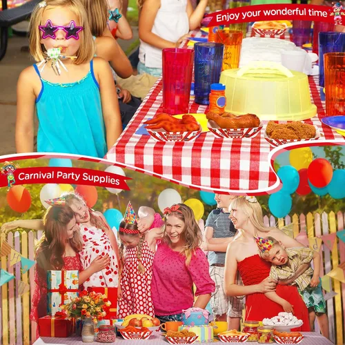 Vista 6 de Tenceur 50 Piezas Bandejas de Papel de Carnaval para Alimentos 2lb Decoraciones de Carnaval Cuencos de Nachos a Rayas Rojas y Blancas Barcos