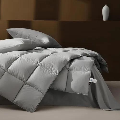 Vista 2 de Edredón de plumas tamaño Queen, funda de edredón pesada gris escarcha, lujosos edredones de cama de hotel con funda de algodón 100% agradable a