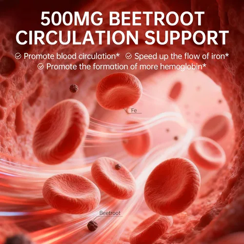 Vista 5 de Suplemento de hierro de 36 mg con 500 mg de remolacha, hierro quelado cuádruple y péptido de hemoglobina sinérgica – Absorción mejorada sin efectos