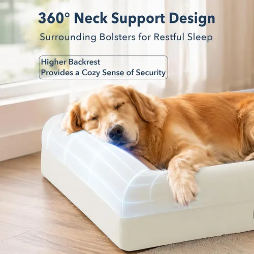 Vista 2 de Cama ortopédica grande para perros, cama impermeable para perros con funda extraíble, sofá suave para mascotas con 4 lados extraíbles y base Beige