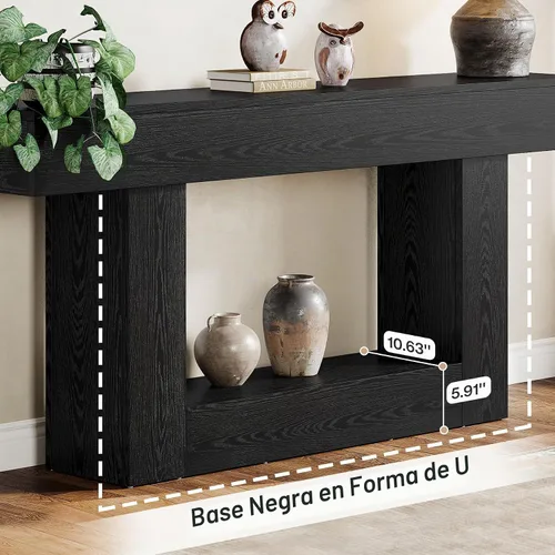 Vista 6 de Tribesigns Mesa consola de 63 pulgadas, mesa de entrada de 2 niveles con base en forma de U, mesa de sofá estrecha y larga de madera detrás del sofá