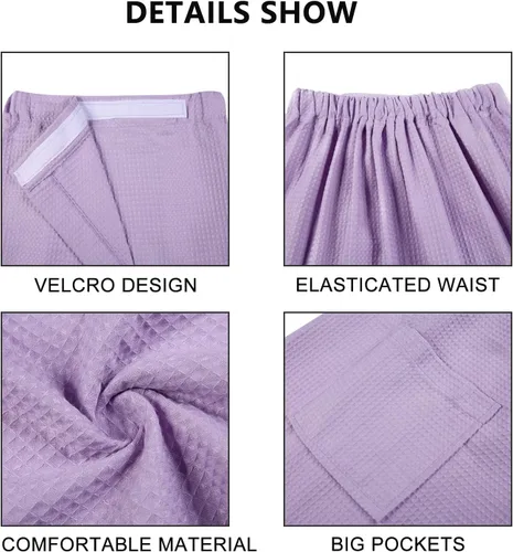 Vista 6 de Bata de baño para mujer, estilo gofre, longitud hasta la rodilla, ligera, corta con cierre ajustable