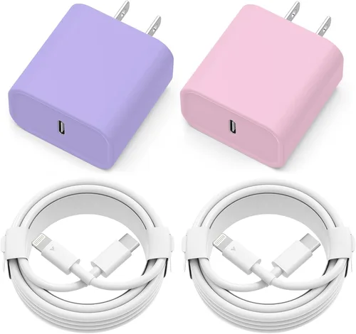 Vista 10 de Cargador para iPhone de carga rápida, paquete de 2 bloques de cargador de pared USB C de 20 W con cable 2 Pack MFi Certified 6FT Type C to