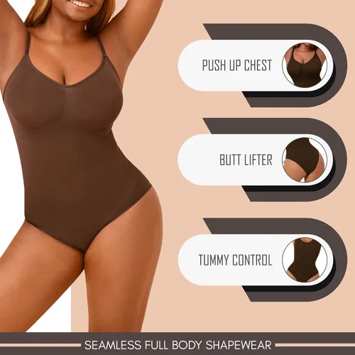 Vista 3 de Body moldeador sin costuras para mujer, moldeador de cuerpo completo, trajes sin mangas con cuello redondo